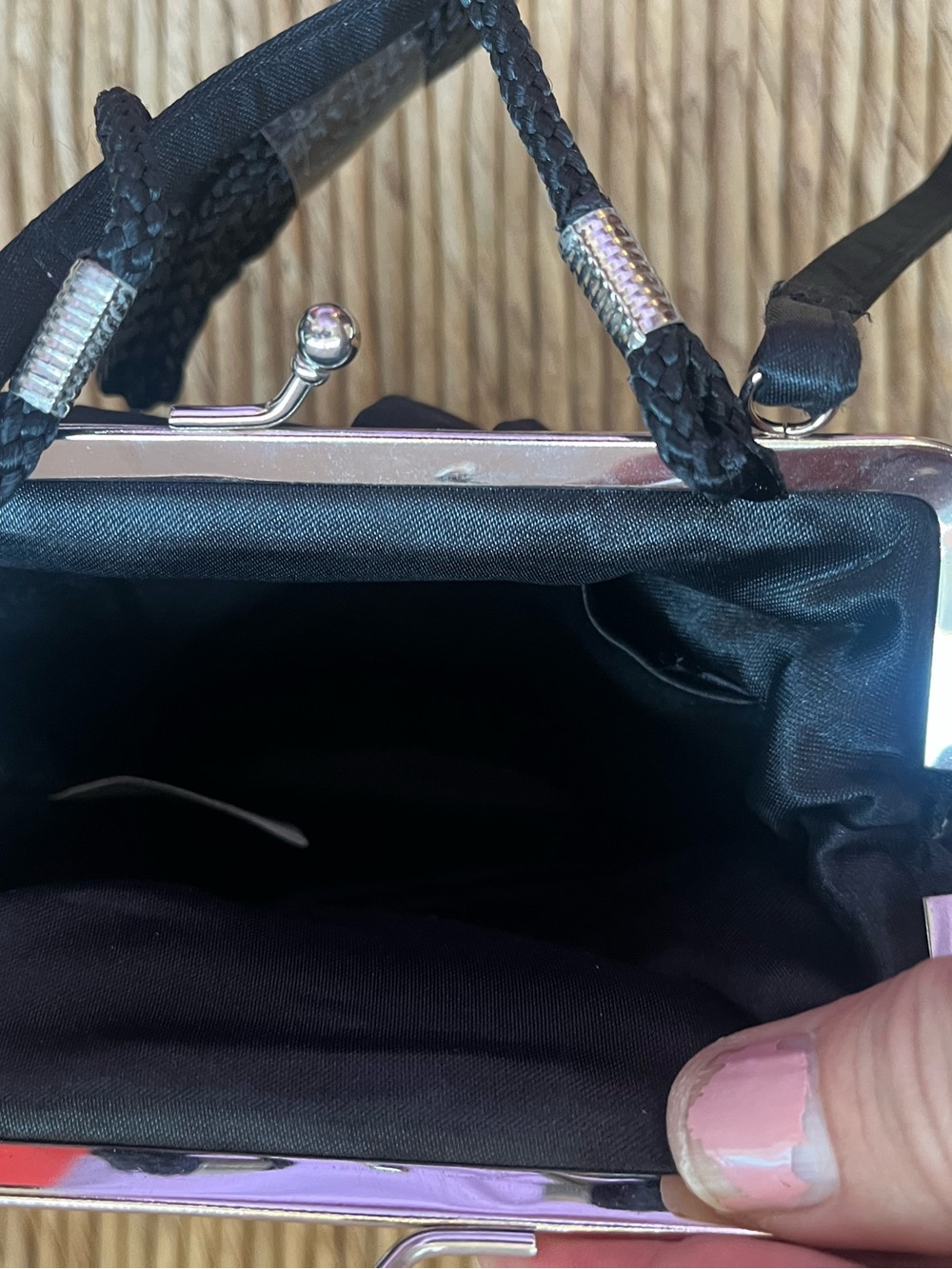Classic Black Satin Frame Handbag